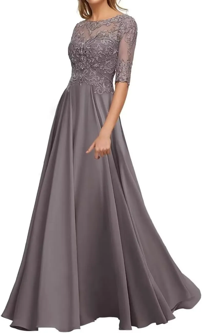 1/2 Sleeve Mother of The Bride Dresses for Wedding Lace Appliques Formal Dresses for Women 2023