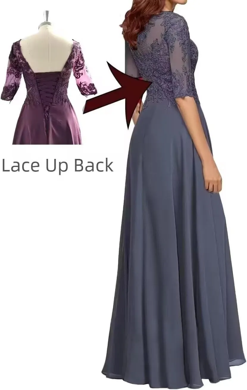 1/2 Sleeve Mother of The Bride Dresses for Wedding Lace Appliques Formal Dresses for Women 2023