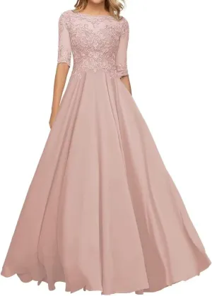 1/2 Sleeve Mother of The Bride Dresses for Wedding Lace Appliques Formal Dresses for Women 2023