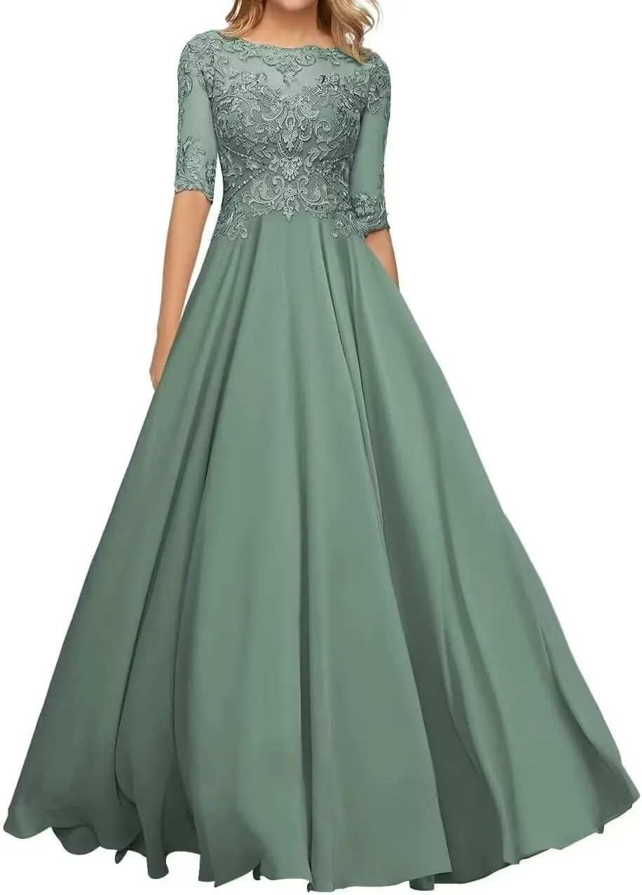 1/2 Sleeve Mother of The Bride Dresses for Wedding Lace Appliques Formal Dresses for Women 2023