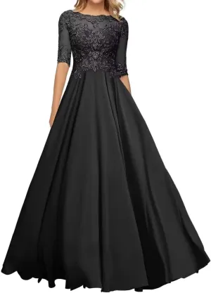 1/2 Sleeve Mother of The Bride Dresses for Wedding Lace Appliques Formal Dresses for Women 2023