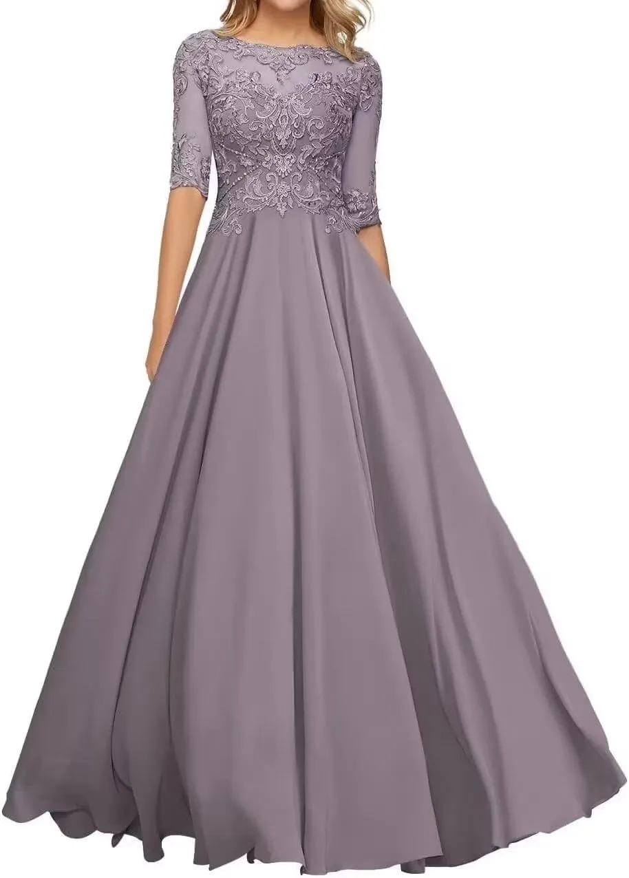 1/2 Sleeve Mother of The Bride Dresses for Wedding Lace Appliques Formal Dresses for Women 2023