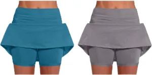 2 Pack Womens Athletic Skirts Basic Running Skorts Lightweight High Waisted Gym Workout Skirt with Built in Shorts