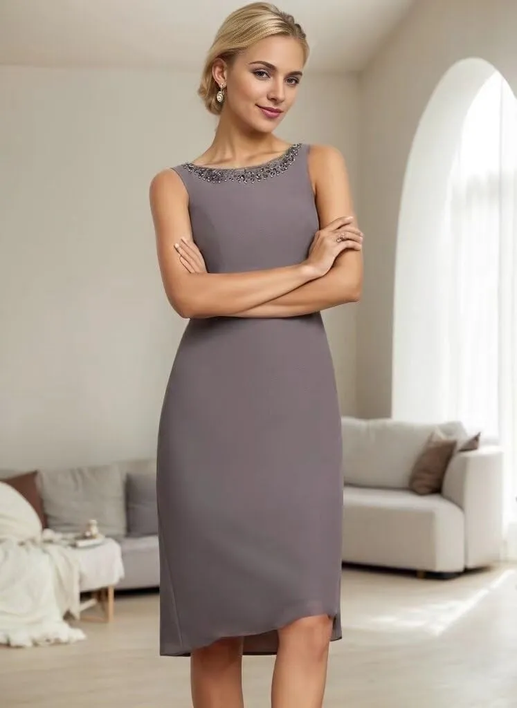 2 Pc Tea Length Mother of The Bride Dresses for Women with Jacket Chiffon Evening Party Gowns with Sleeves