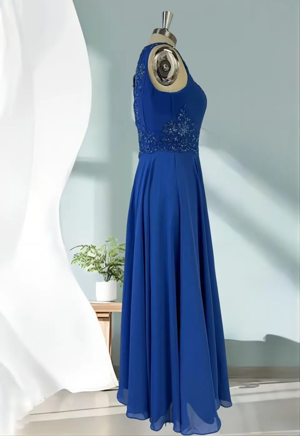 2 Piece Mother of The Bride Dresses with Jacket Chiffon V-Neck Laces Beaded Formal Evening Mother Dress for Wedding