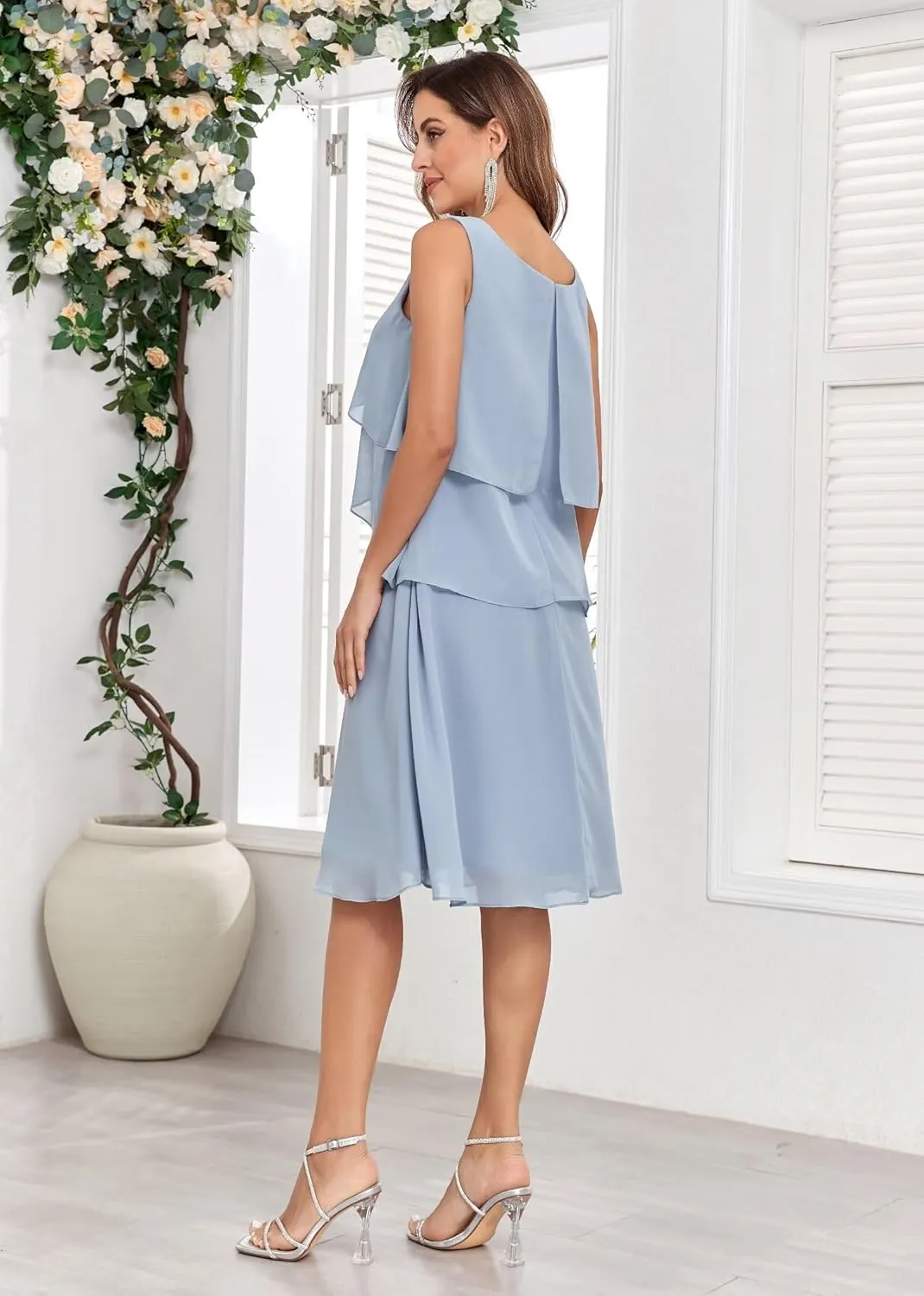 2 Piece Mother of The Bride Dresses with Jacket for Wedding Flutter Formal Dresses Chiffon Evening Gowns for Women