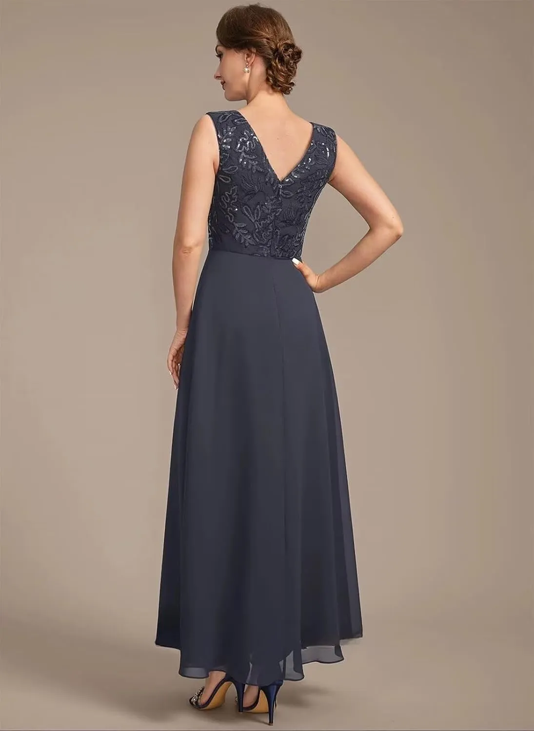 2 Pieces Lace Appliques Mother of The Bride Dresses for Wedding 3/4 Sleeve V-Neck Formal Evening Gowns with Pockets