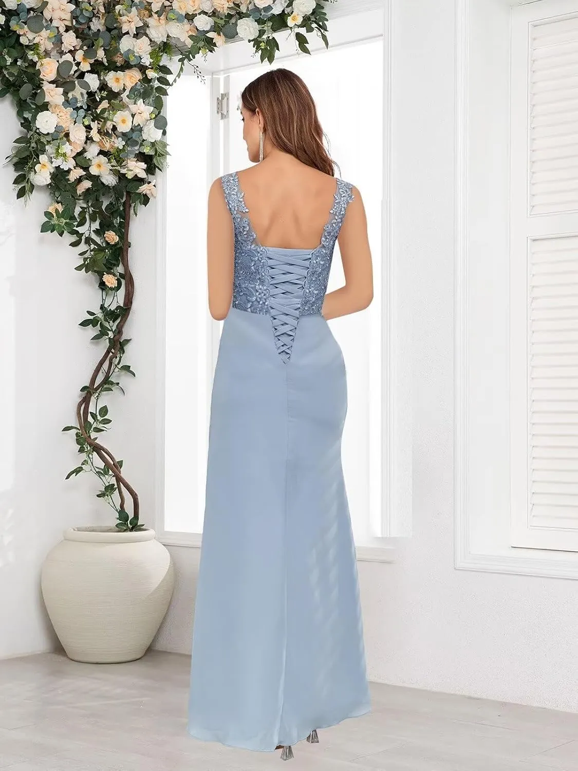 2 Pieces Mermaid Mother of The Bride Dresses with Jacket for Women Chiffon Lace Applique Formal Evening Dress