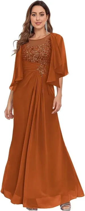 2 Pieces Mermaid Mother of The Bride Dresses with Jacket for Women Chiffon Lace Applique Formal Evening Dress