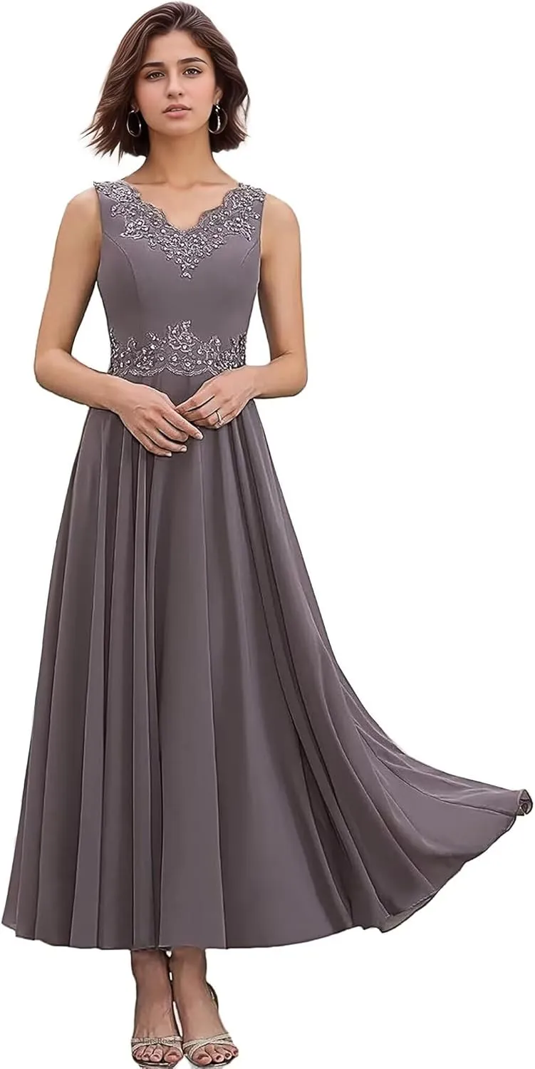 2 Pieces Mother of The Bride Dresses for Wedding 3/4 Sleeves Chiffon Long Formal Dress for Women 2025 Elegant