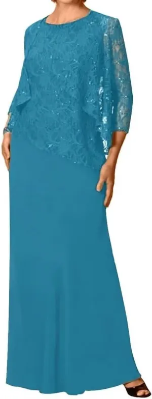 2 Pieces Mother of The Bride Dresses for Wedding Lace Appliques Formal Evening Gown with Jacket