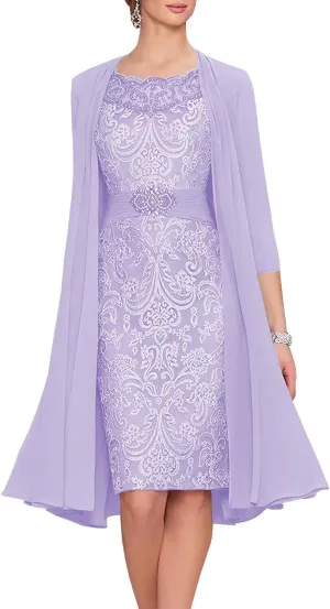 2 Pieces Mother of The Bride Dresses for Wedding Laces Chiffon Formal Evening Gowns with Jacket