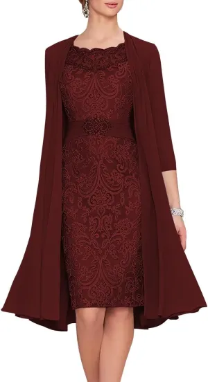 2 Pieces Mother of The Bride Dresses for Wedding Laces Chiffon Formal Evening Gowns with Jacket