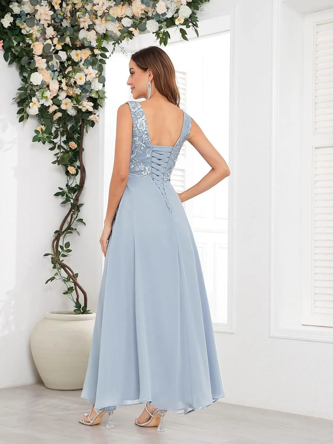 2 Pieces Mother of The Bride Dresses for Wedding Long Lace Chiffon Formal Evening Gowns with Jacket