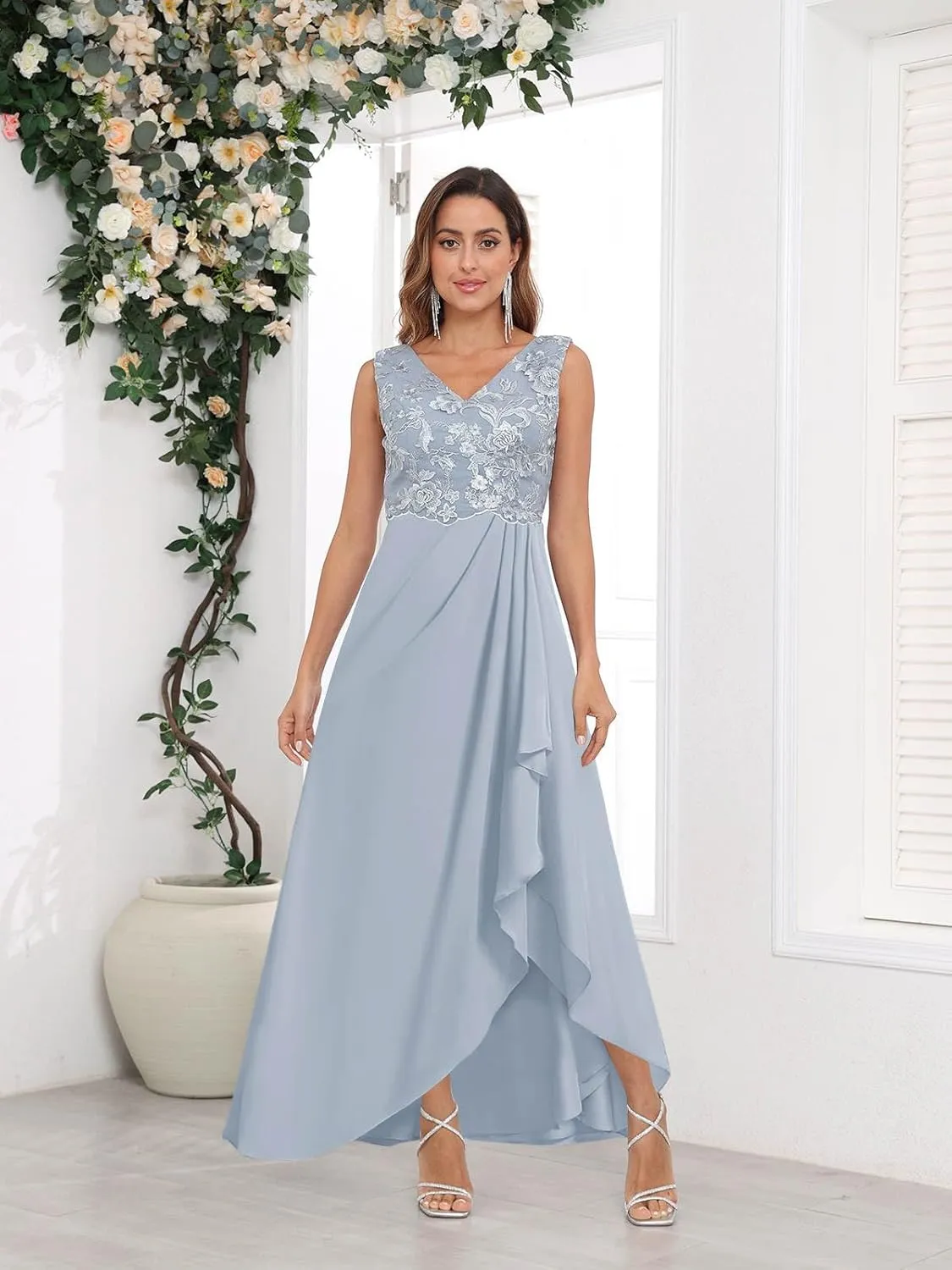 2 Pieces Mother of The Bride Dresses for Wedding Long Lace Chiffon Formal Evening Gowns with Jacket