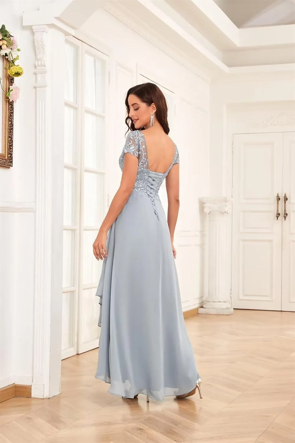 2 Pieces Mother of The Bride Dresses for Wedding V Neck Lace Formal Gowns and Evening Dresses