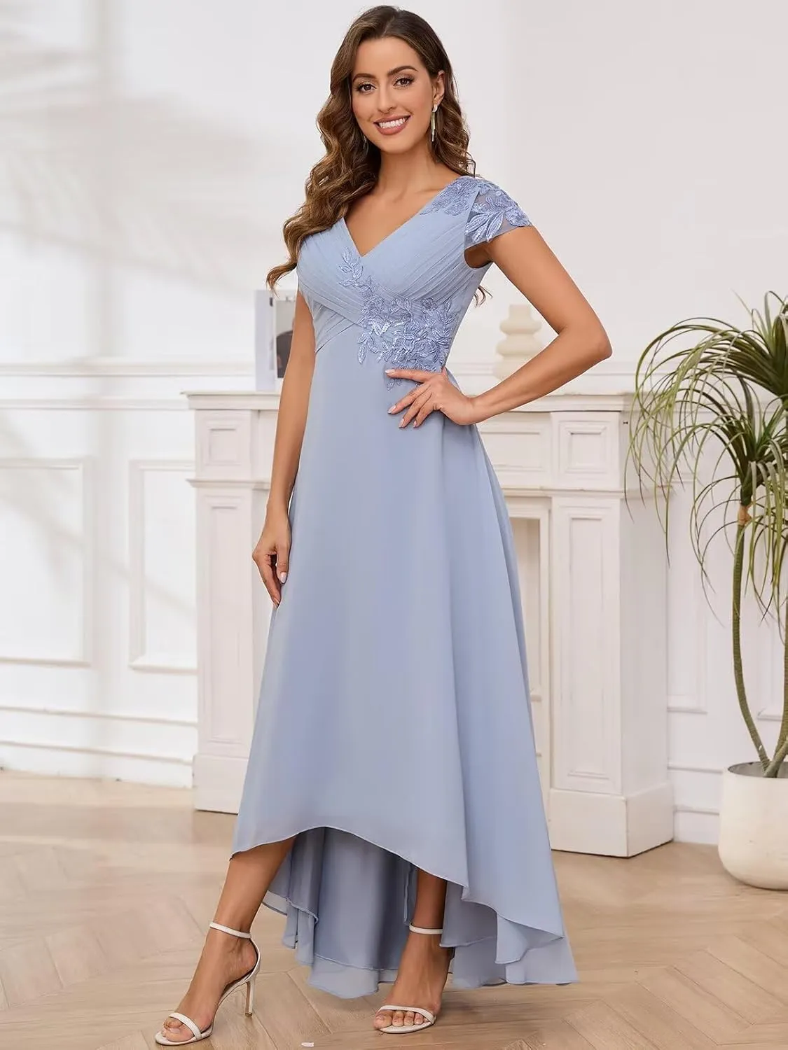 2 Pieces Mother of The Bride Dresses for Wedding V Neck Long Sleeve Lace Formal Evening Dress