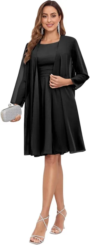 2 Pieces Mother of The Bride Dresses for Wedding with Jacket Chiffon Pleated Formal Evening Gown
