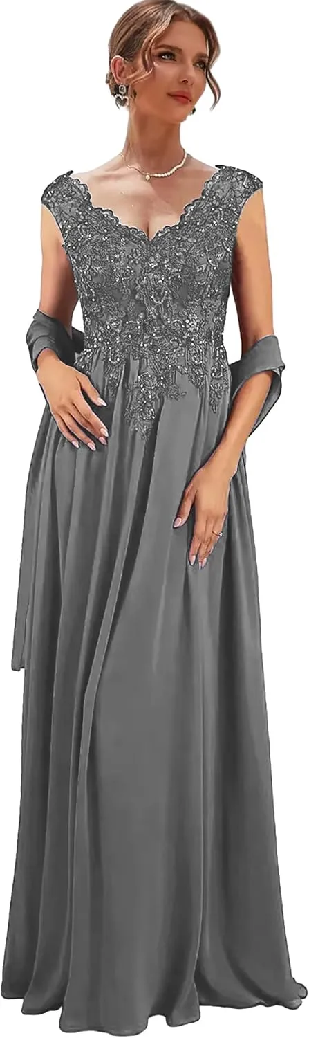 2 Pieces Mother of The Bride Dresses with Shawl Lace Long Formal Dress for Women Wedding Guest