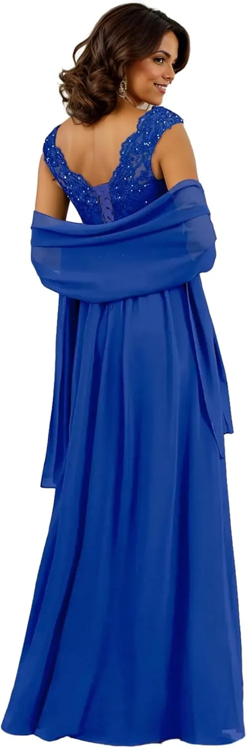 2 Pieces Mother of The Bride Dresses with Shawl Lace Long Formal Dress for Women Wedding Guest