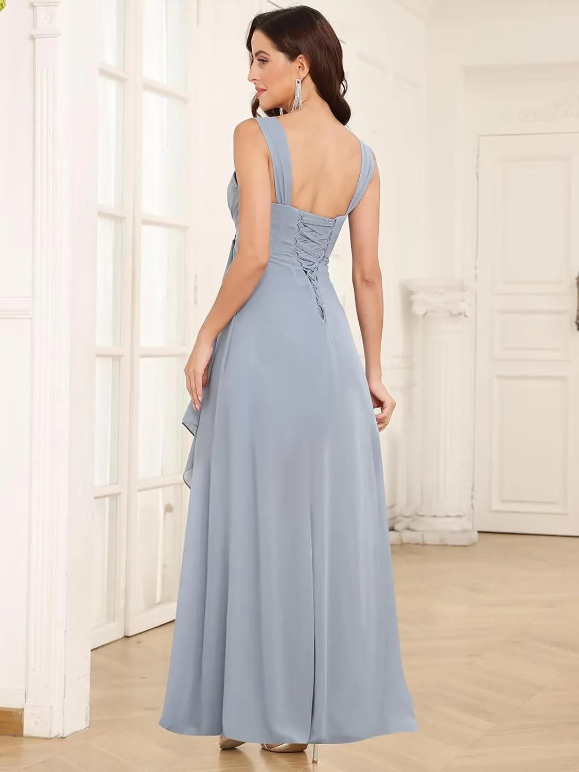 2 Pieces Tea Length Mother of The Bride Dresses for Wedding Half Sleeve Chiffon Formal Evening Dress