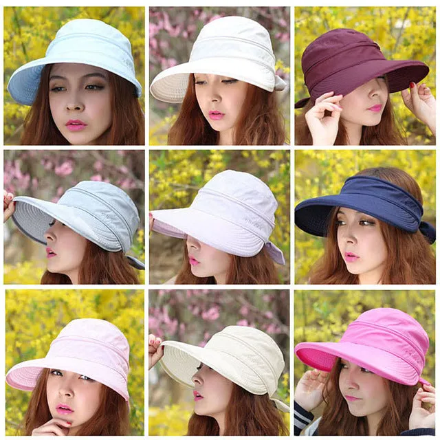2017 New Summer Fashion Korean Style Bowknot Big Visor Cap Color Matching Beach Sun Hat For Women  -MX8
