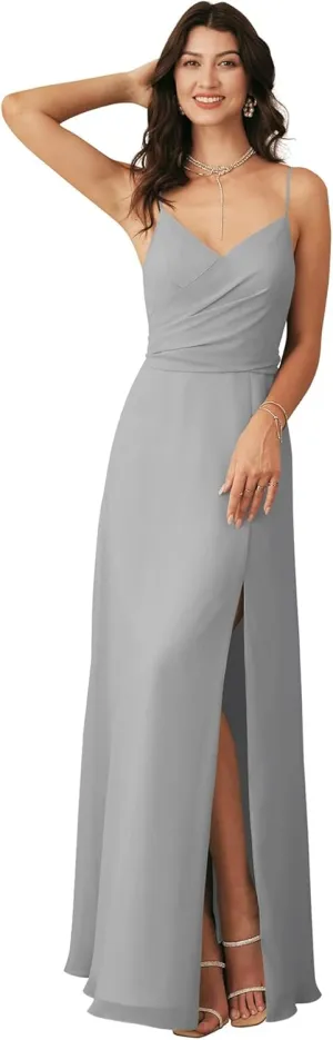 2024 Bridesmaid Dresses A-Line V Neckline Wedding Party Gowns Chiffon Material High Slit Evening Dresses