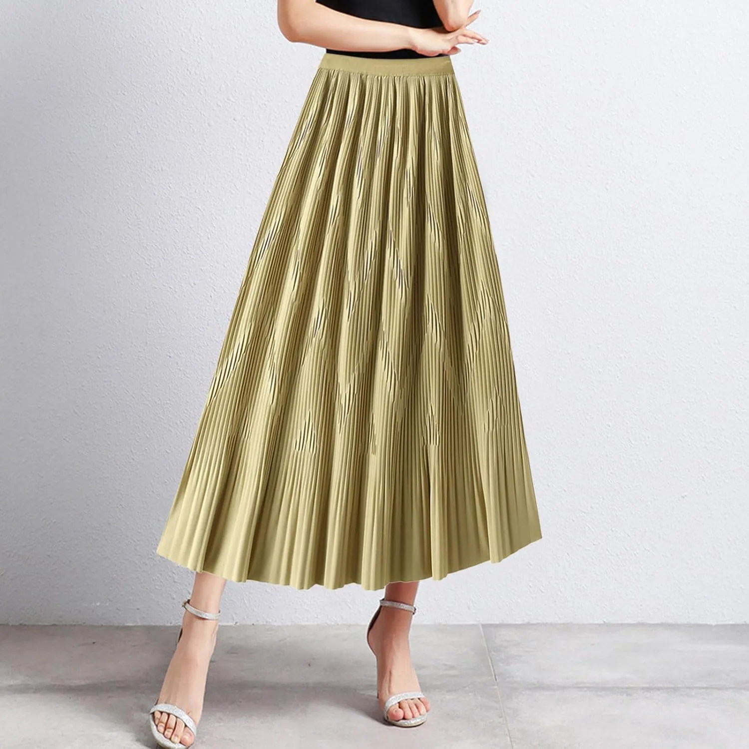 2024 Long Skirts for Women Women Mid Length Skirt Dance Party A Line High Waisted Pleated Skirt Holiday Party