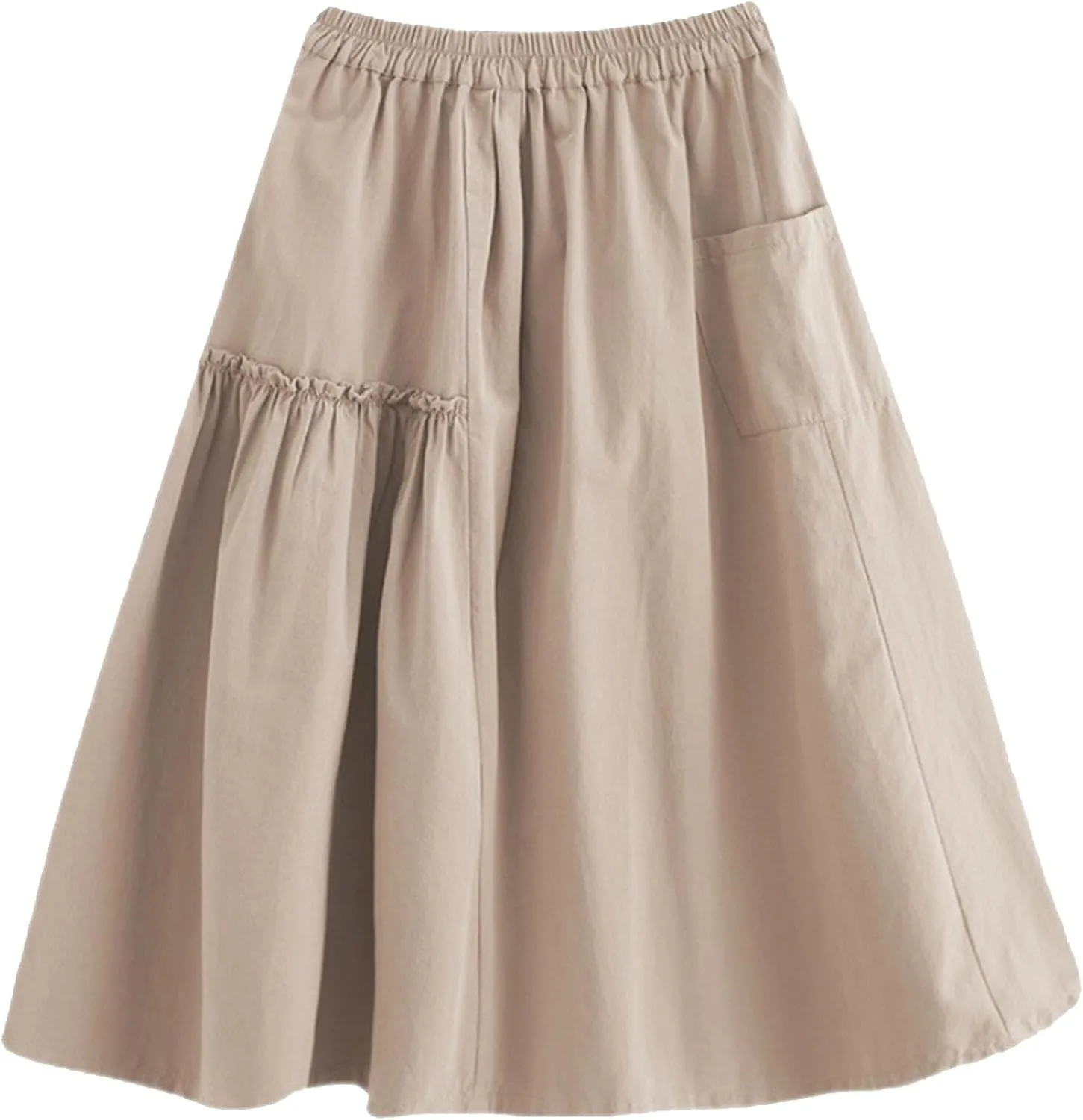 2024 Summer Skirt for Women Casual Pleated Elegant Solid Color Midi Skirts Elastic Waist Flowy Skirt with Pocket
