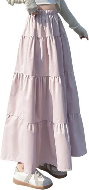 2025 Fashion Skirt for Women Summer Elastic High Waist Skirts Casual Flowy Swing A Line Ruffle Tiered Maxi Skirt