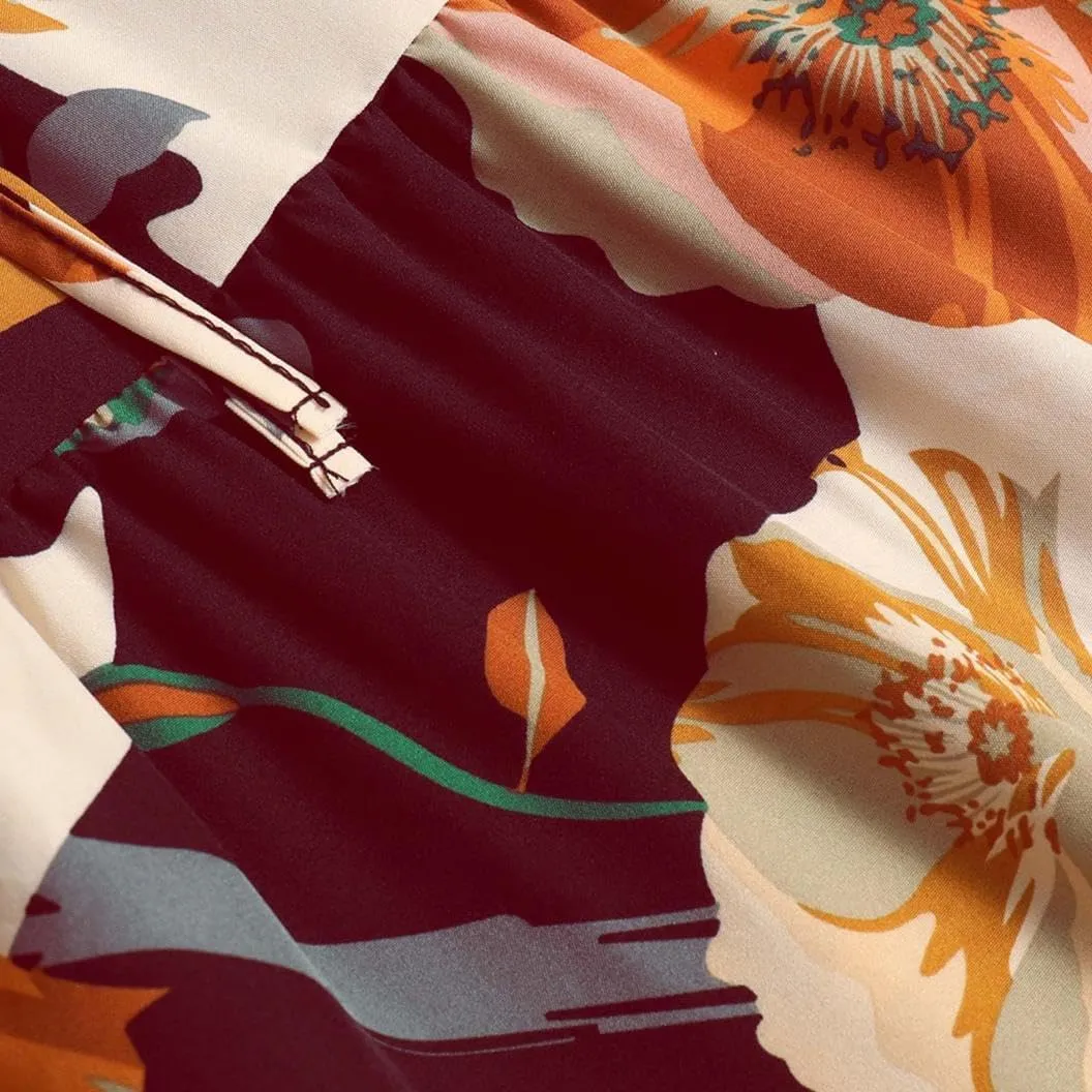 2025 Womens Floral Long Skirt Fashion Casual Flowy Swing Tiered Elastic Waisted Summer Beach Midi Skirt
