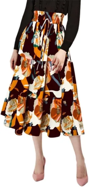 2025 Womens Floral Long Skirt Fashion Casual Flowy Swing Tiered Elastic Waisted Summer Beach Midi Skirt