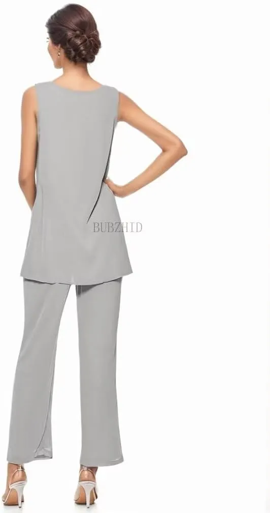 3 Pieces Mother of The Bride Pant Suits for Women Dressy Sequin Formal Wedding Dress with Jacket