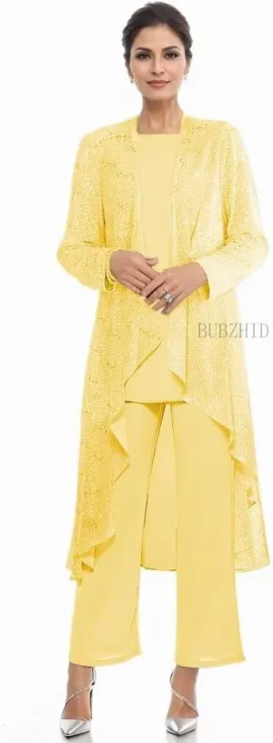3 Pieces Mother of The Bride Pant Suits for Women Dressy Sequin Formal Wedding Dress with Jacket
