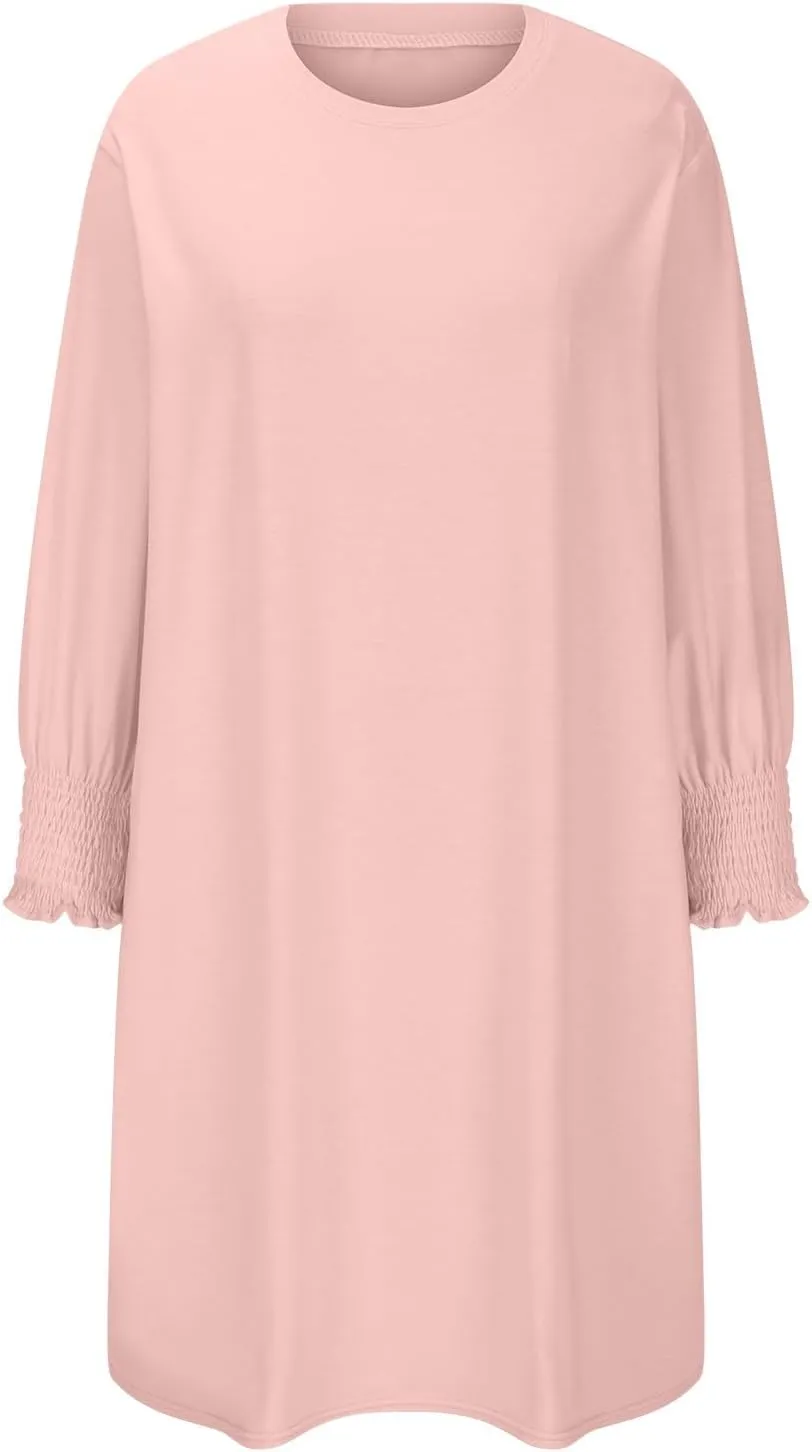 3/4 Sleeve Womens Dresses Summer Spring Quarter Sleeve Crew Neck Mini Dress Loose Fit Beach Coverups Comfy Tshirt Dress
