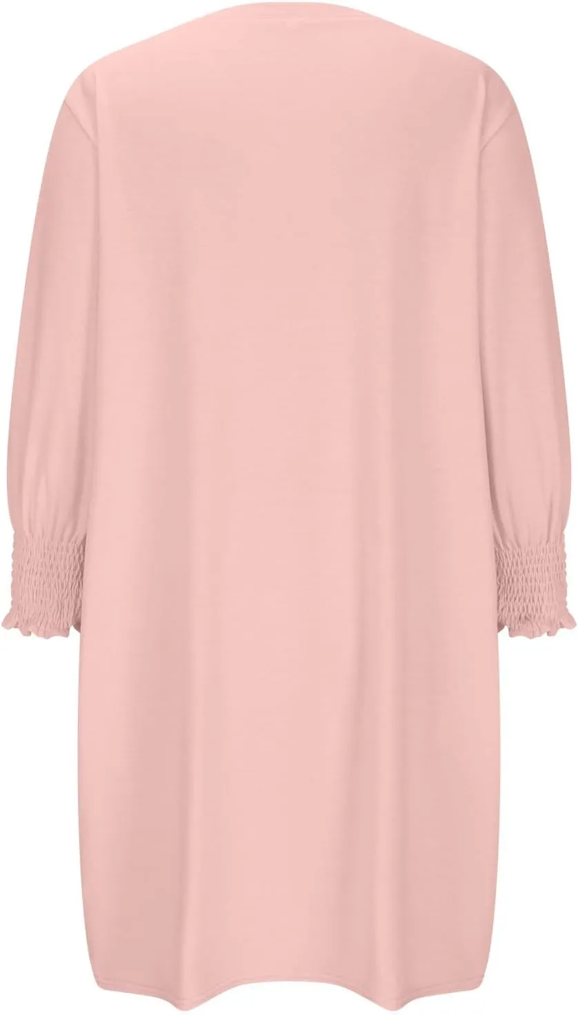3/4 Sleeve Womens Dresses Summer Spring Quarter Sleeve Crew Neck Mini Dress Loose Fit Beach Coverups Comfy Tshirt Dress