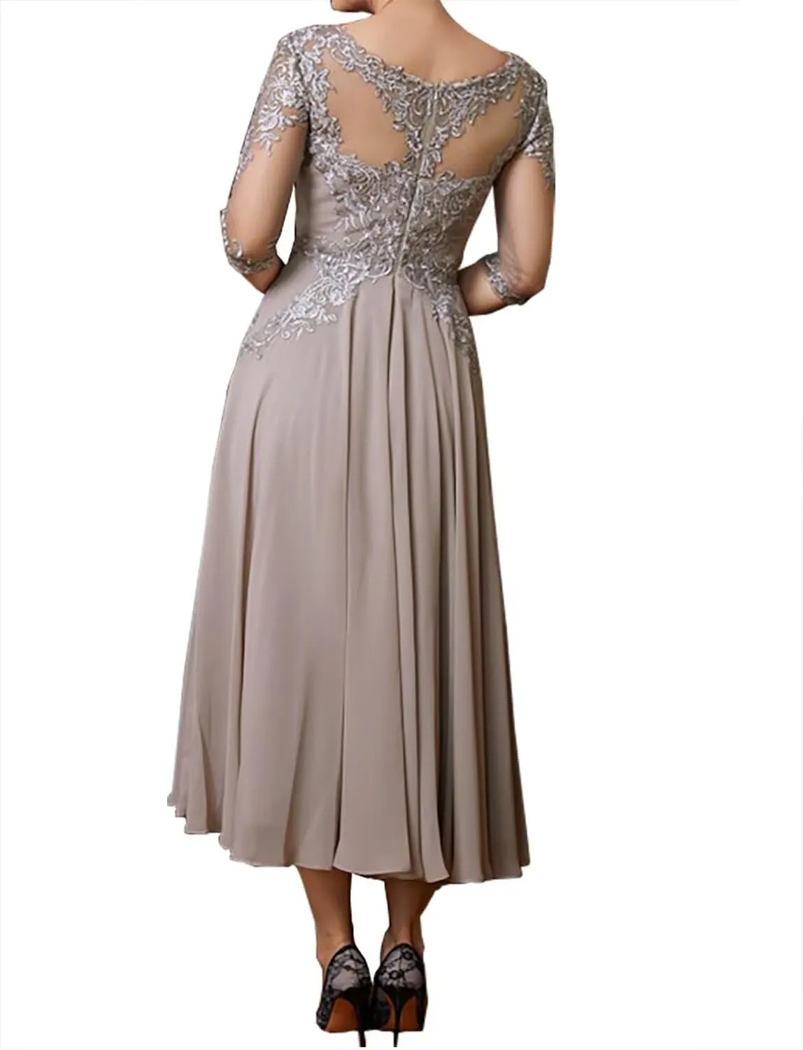 3/4 Sleeves Mother of The Groom Dresses for Wedding Lace Applique Wedding Guest Dresses for Women