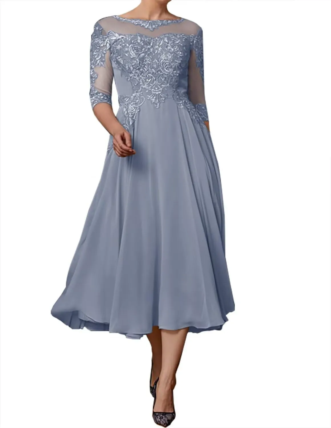 3/4 Sleeves Mother of The Groom Dresses for Wedding Lace Applique Wedding Guest Dresses for Women