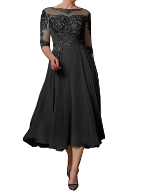 3/4 Sleeves Mother of The Groom Dresses for Wedding Lace Applique Wedding Guest Dresses for Women