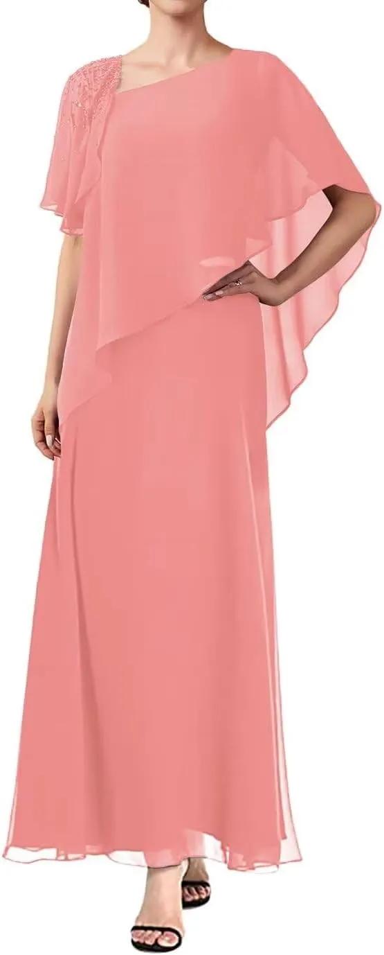 A-line Chiffon Mother of The Bride Dress Formal Dresses Outfit Suit with Sequins Beading
