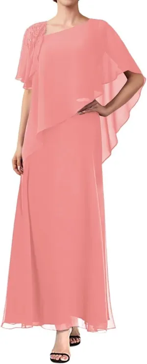A-line Chiffon Mother of The Bride Dress Formal Dresses Outfit Suit with Sequins Beading