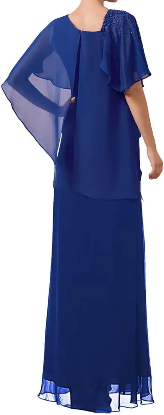 A-line Chiffon Mother of The Bride Dress Formal Dresses Outfit Suit with Sequins Beading