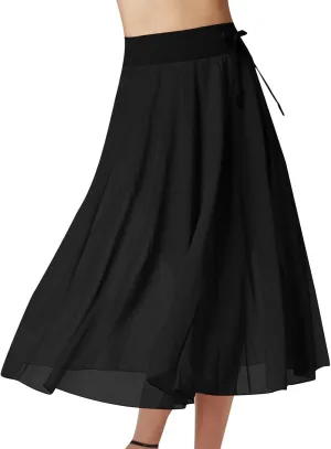 A Line Skirts Women Elastic Waist Front Drawstring Skirt Patchwork Lightweight Flowy Skirts Swing A-line Skirts