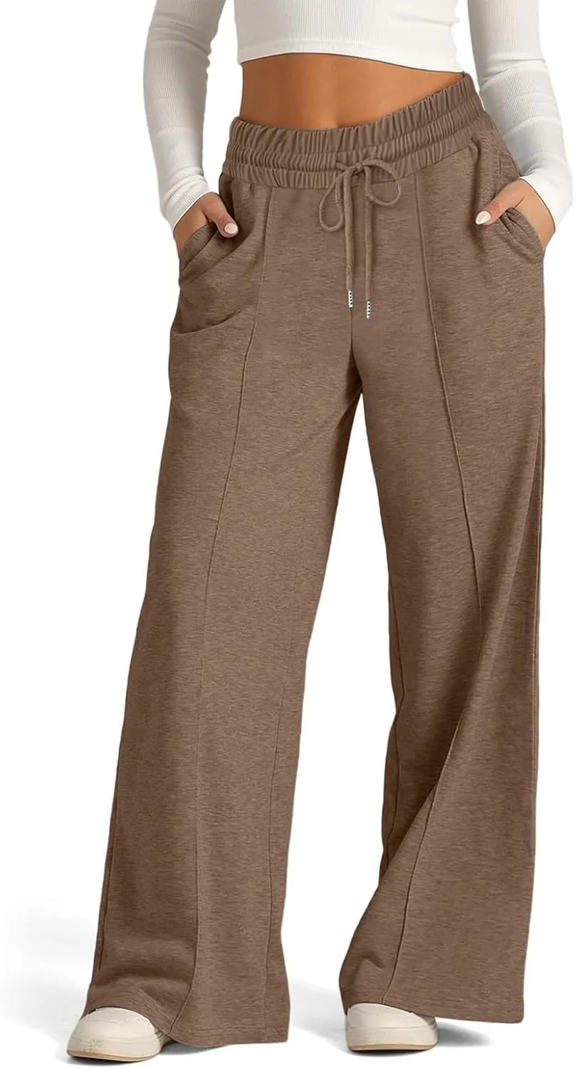 ADHOWBEW Sweat Pants for Womens 2025 Wide Leg High Rise Casual Trendy Elastic Waist Comfy Athletic Joggers