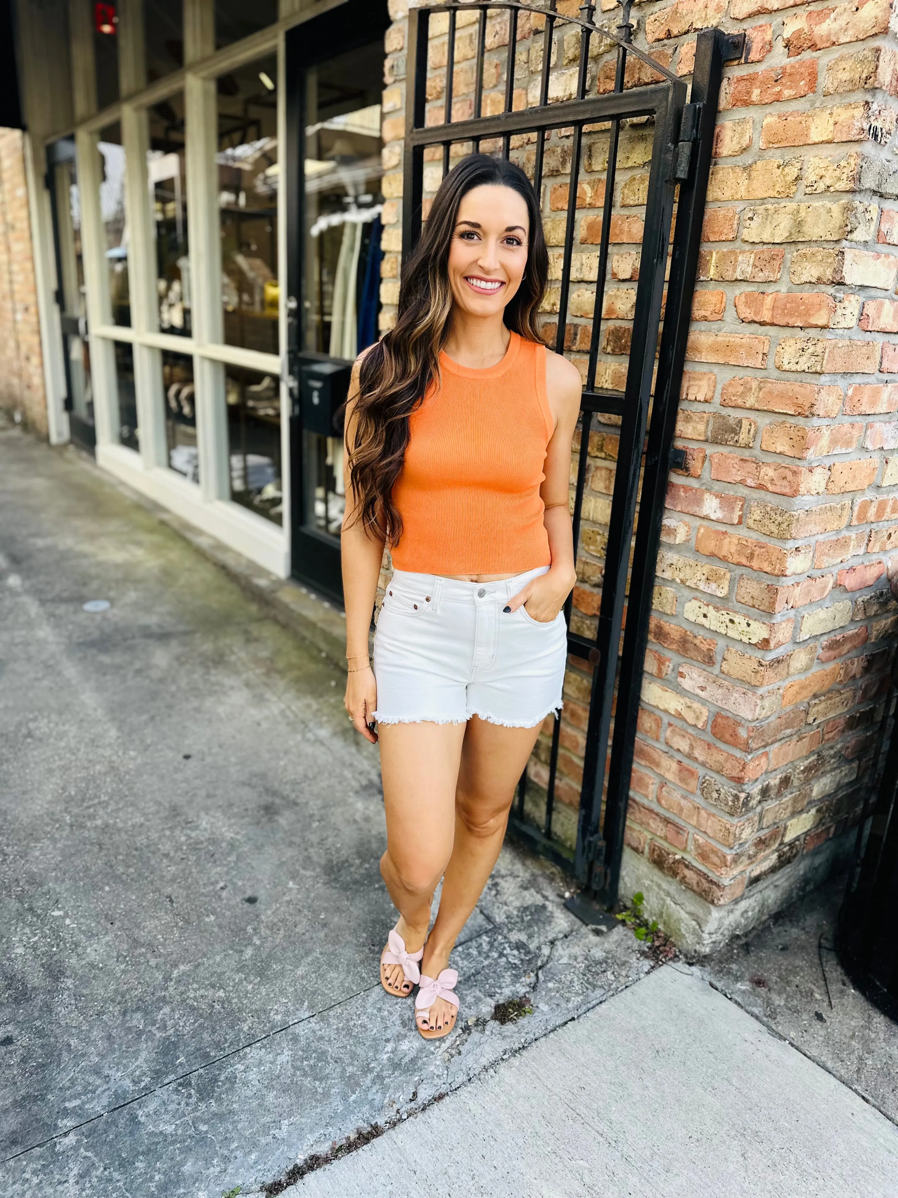 Alexis Knit Sweater Tank- Orange