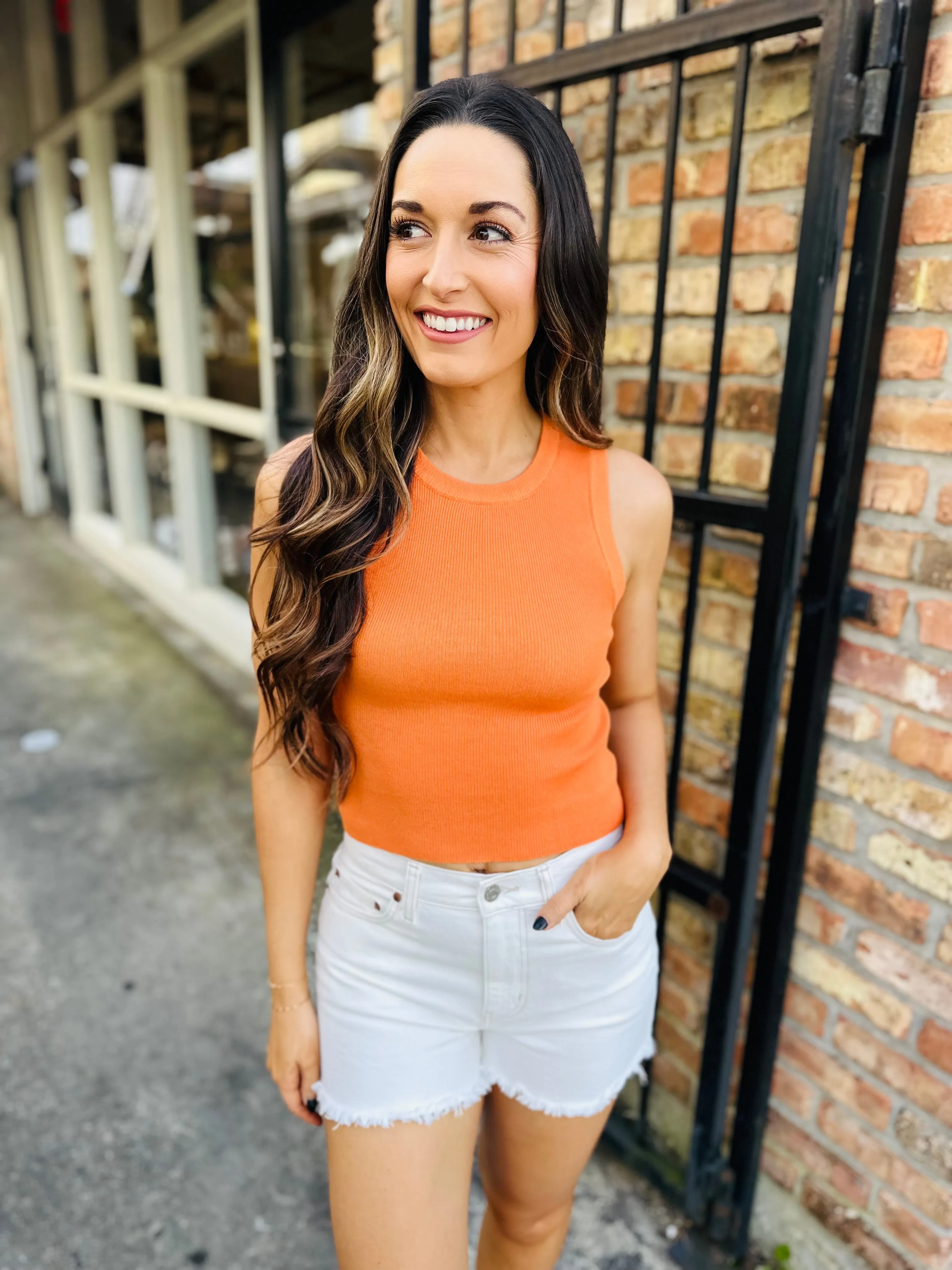 Alexis Knit Sweater Tank- Orange