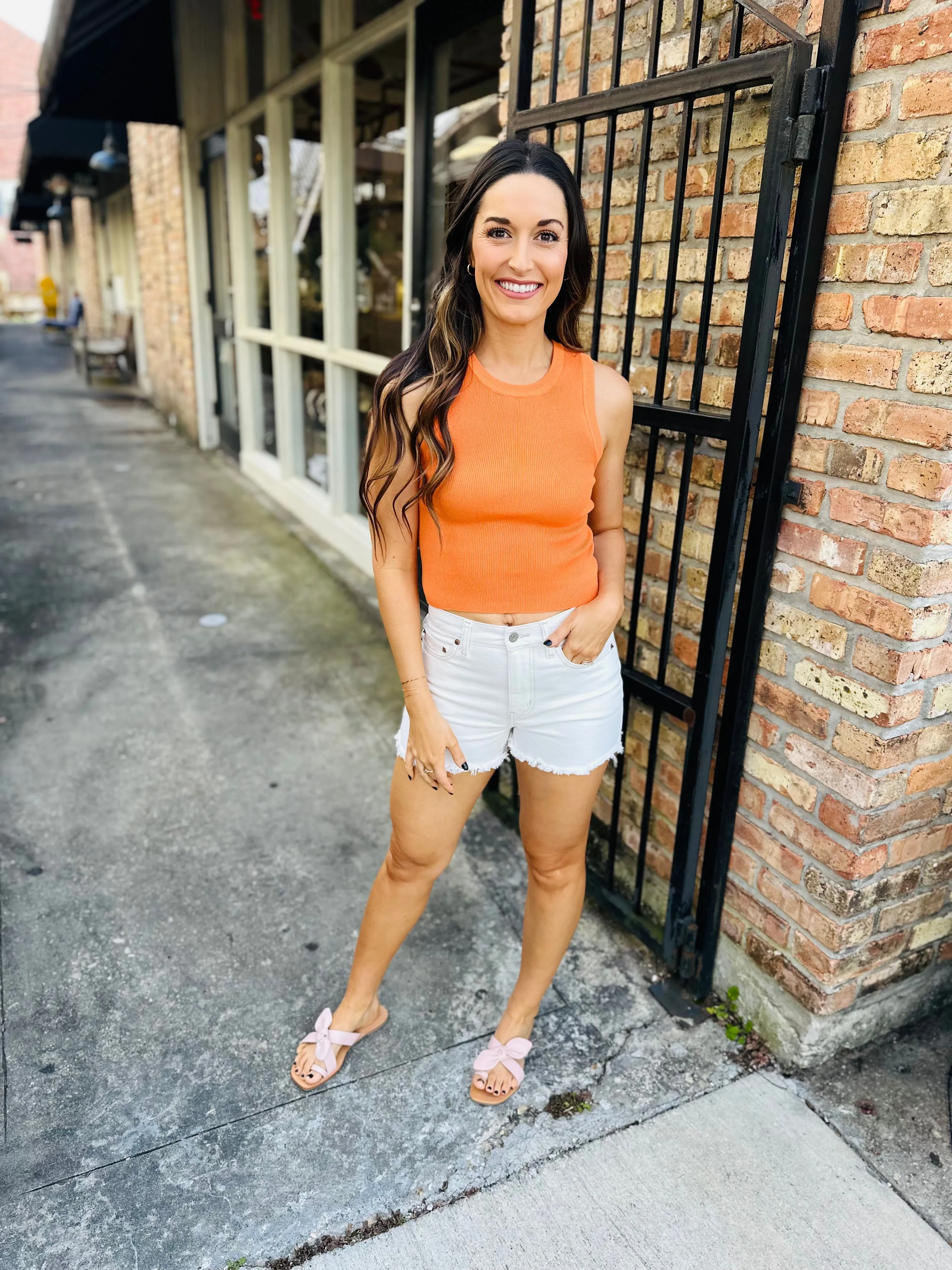 Alexis Knit Sweater Tank- Orange