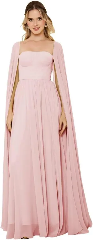 ALFEICE Chiffon Bridesmaid Dresses for Women with Cape Sleeves 2025 A Line Wedding Guest Dress Formal Evening Gowns