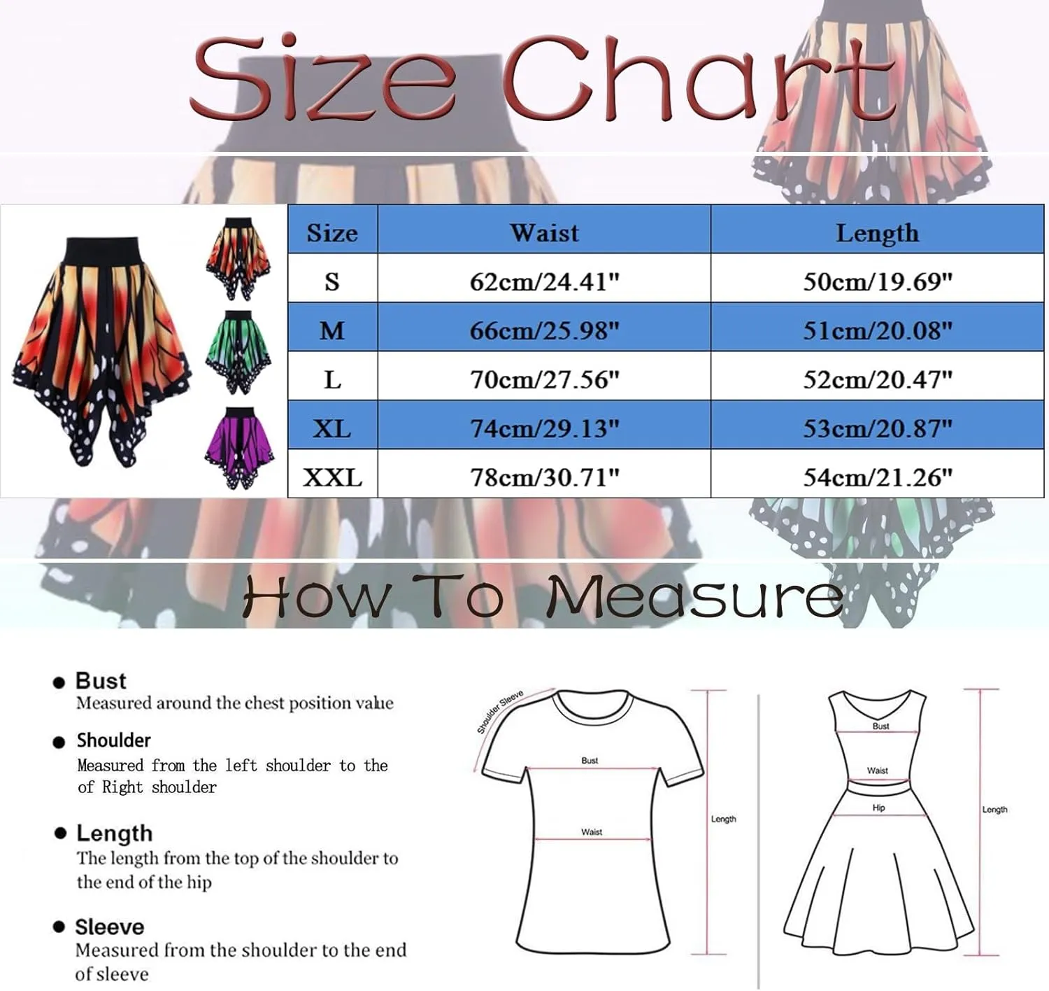 AMDBEL Womens Skirts Midi Length,Stretchy High Waist Flowy Skirts Fashion Mardi Gras Butterfly Printed Carnival Party Skirts