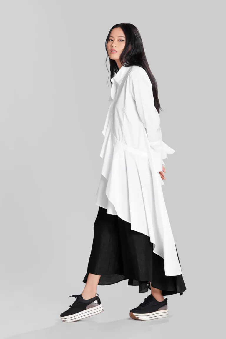 ASYMMETRICAL SHIRT WITH FRILL PANEL DETAIL